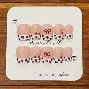 Cute Nail Art Set with Cherry and Bow Design Size L